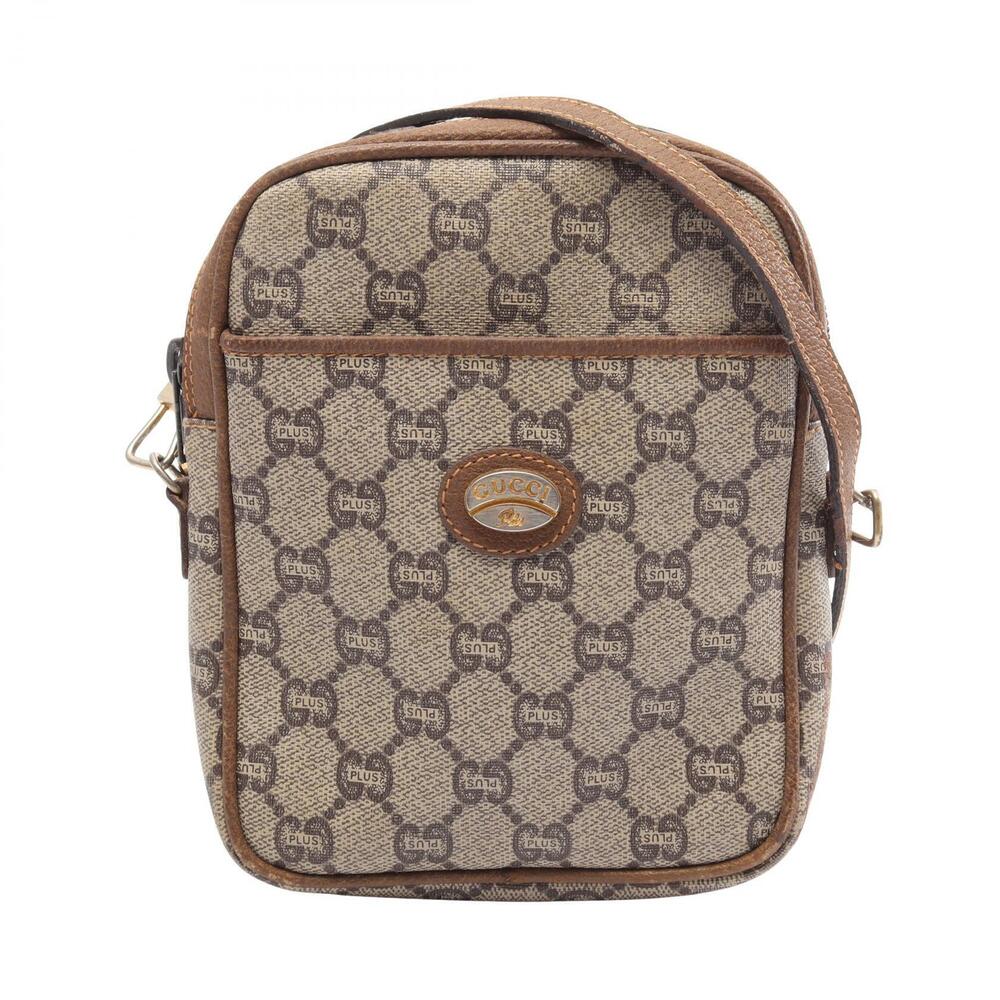 Gucci GG Plus Supreme Canvas Leather Shoulder Bag Beige Brown